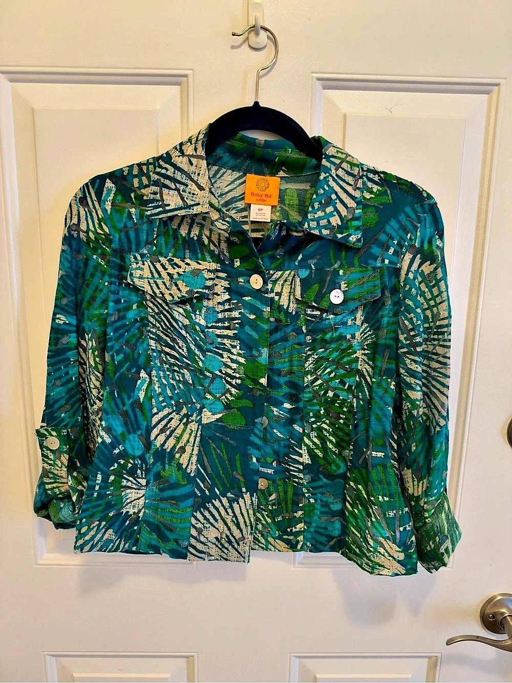 Ruby Rd. Abstract Print Jacket Green & Blue Size XS